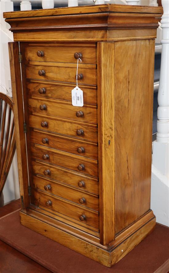 A Victorian walnut table top collectors Wellington chest W.92cm
